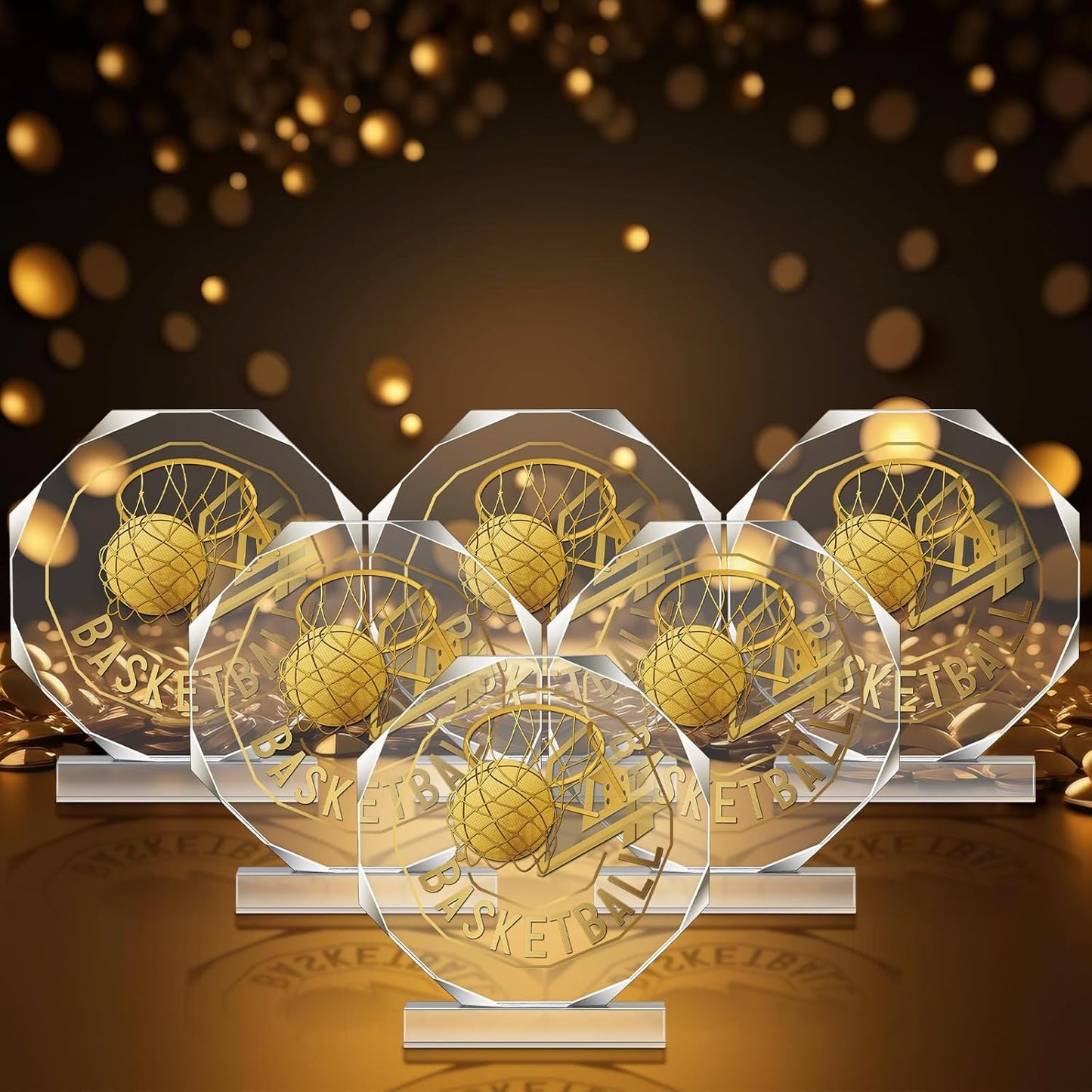 6 Pack Sports Trophy Acrylic Award Medals 4.72 x 4.72 Inch Sports Contest Trophies Bulk Plaques Team Prize Gift Trophies for Competition