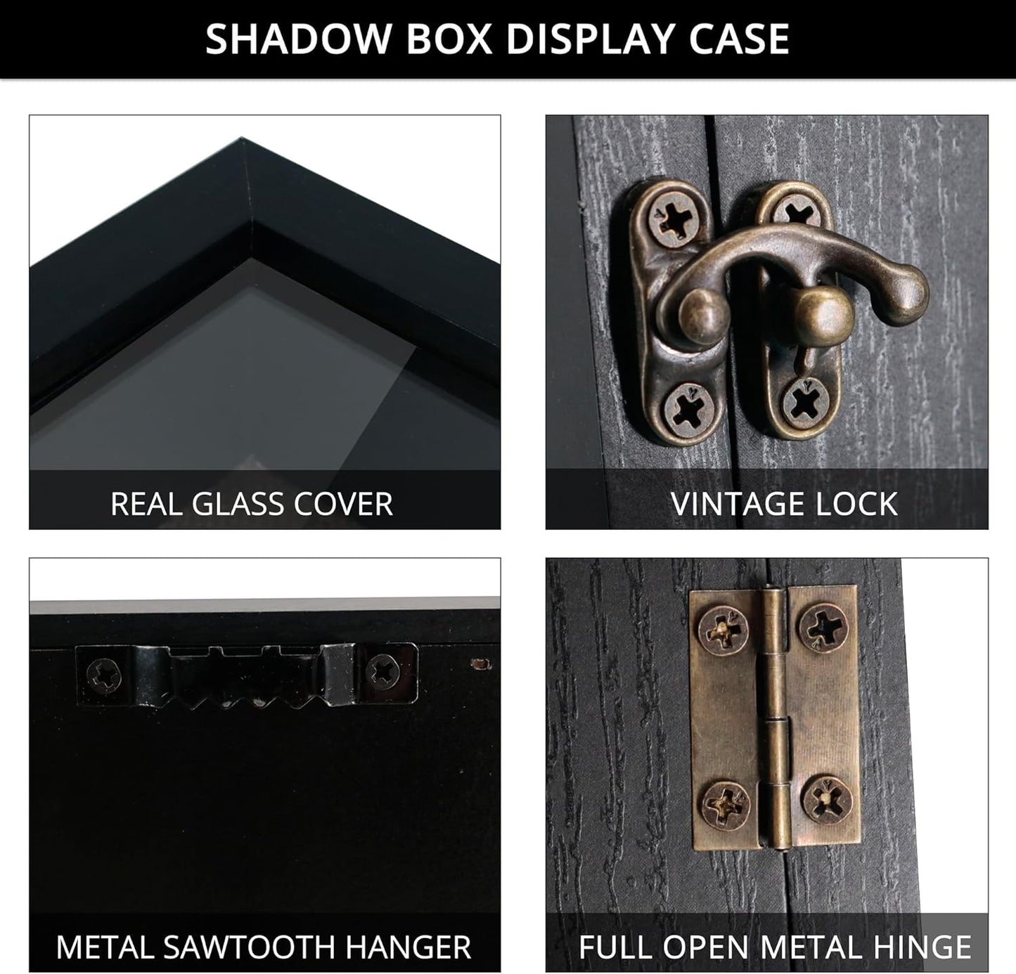 GraduatePro Shadow Box Frame 13X16 Display Case with Linen Back, Real Glass Window Door with Hinge, Picture Frame Wedding Bouquet Memorabilia Medals Photos Memory Box for Keepsakes Rustic Black