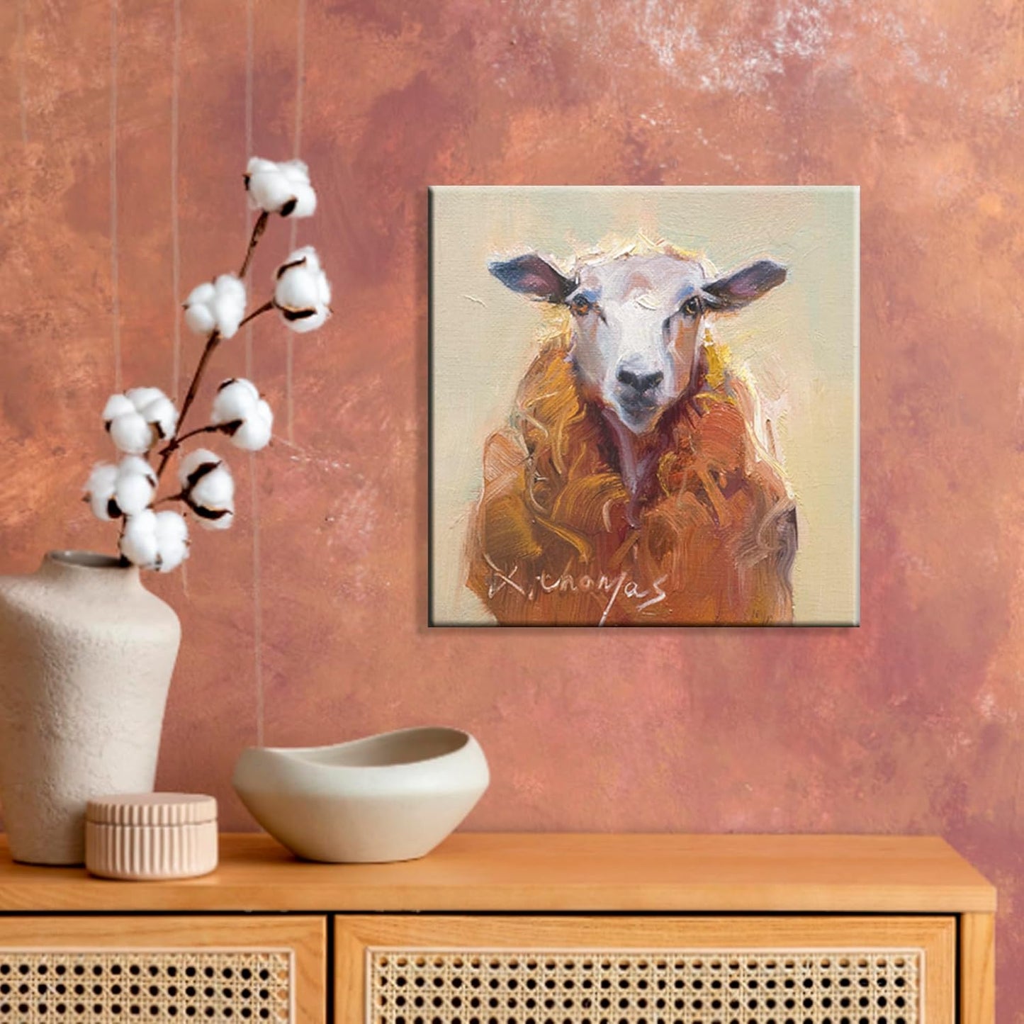 JZLDZS Sheep Canvas Wall Art Warm Farmhouse Animal Pictures Wall Decor for Bathroom Bedroom, Gallery Wrapped 12x12 Inch Rustic Kitchen Country Art Decor