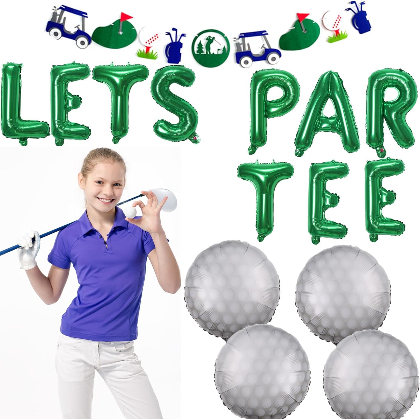 Let's Partee Golf Party Balloons Decorations Banner Men Boys Birthday Decoration Sport Themed Party Supplies Foil Mylar Golf Ball Balloons for Birthday Baby Shower Retirement Party (Green)