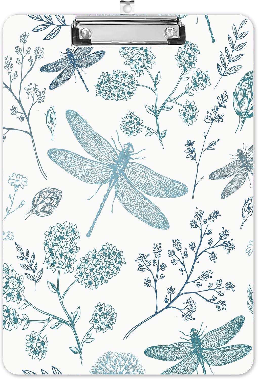 Fashion A4 Clipboard, Standard Letter Size 9" x 12.5", Decorative Wooden Clipboard with Low Profile Metal Clip for Office, School, Teachers, and Students, Dragonfly Flower