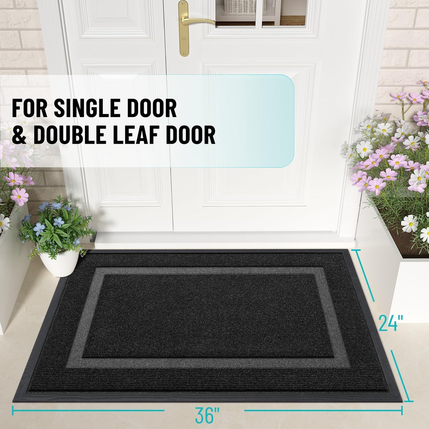 OLANLY Front Door Mat Indoor Outdoor Entrance, Waterproof All-Season, All-Weather Doormat, Sturdy Natural Rubber, Fade Resistant, Low Profile, Easy Clean Patio Porch Entryway Mat, 35x23, Black