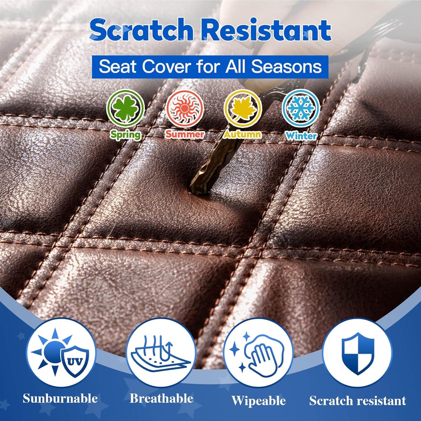 NOKINS Golf Cart Vinyl Diamond Seat Covers kit, Fit Club Car Precedent/Tempo/Onward Premium Front Seat Cushion, Soft/Scratch-Resistant/No Stapler Needed