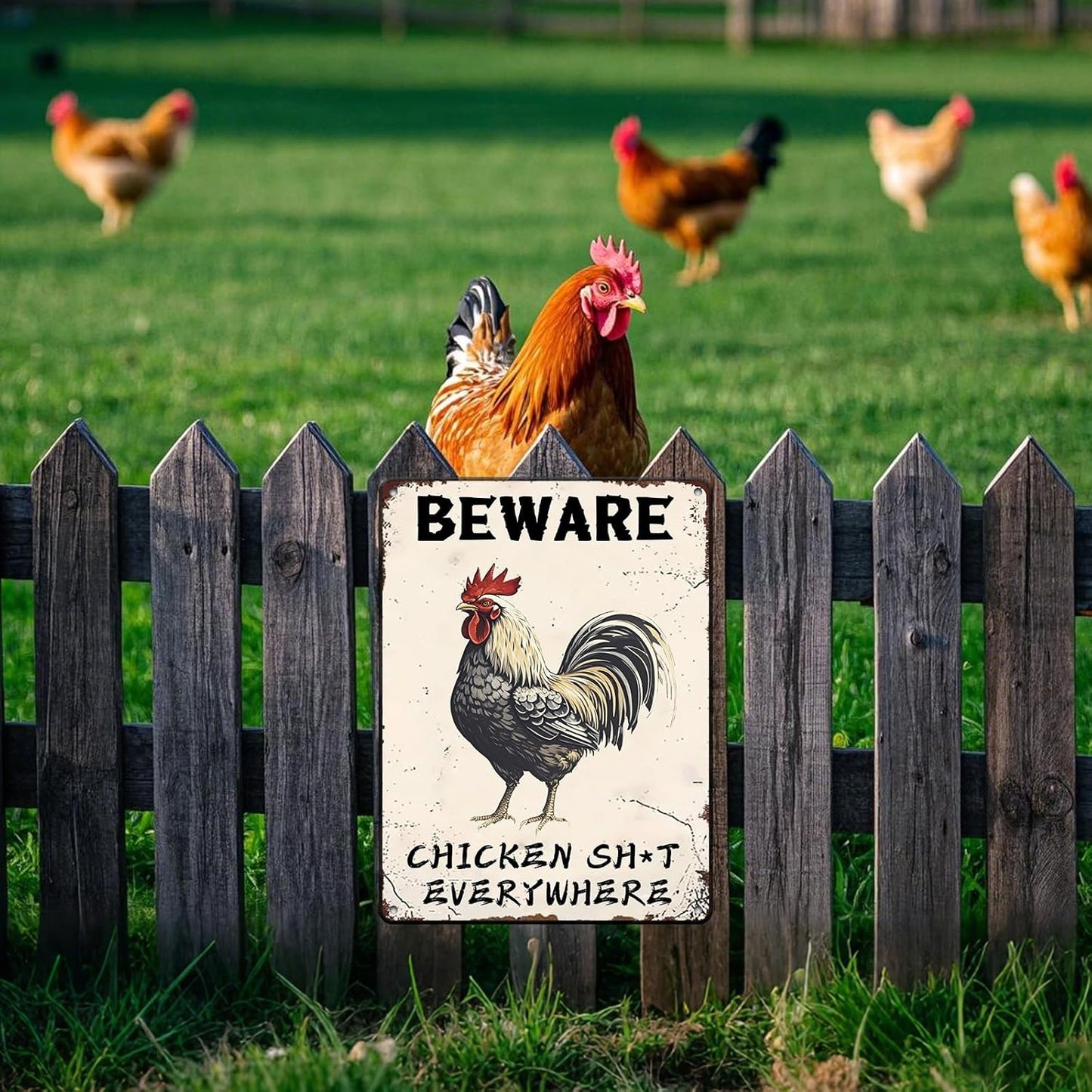 Beware Metal Sign Chicken Shit Everywhere Tin Sign Home Bar Pub 12x16 Inch Metal Restaurant Man Cave Wall Decor