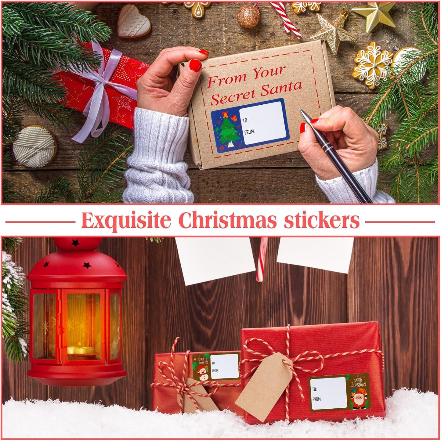 Outus 500 Pieces Christmas Tags Self Adhesive Gift Tags for Xmas Presents Christmas Name Labels Stickers for Wrapping Paper Festival Birthday Holiday Decor(Modern Style,2.76 x 1.57 Inch)