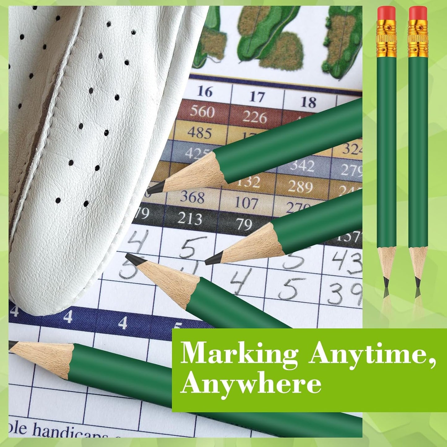 50 Pcs 4 Inch Mini Golf Pencils with Erasers Bulk Pack of Wooden Pencils for Parties Weddings School and Offices (Green)