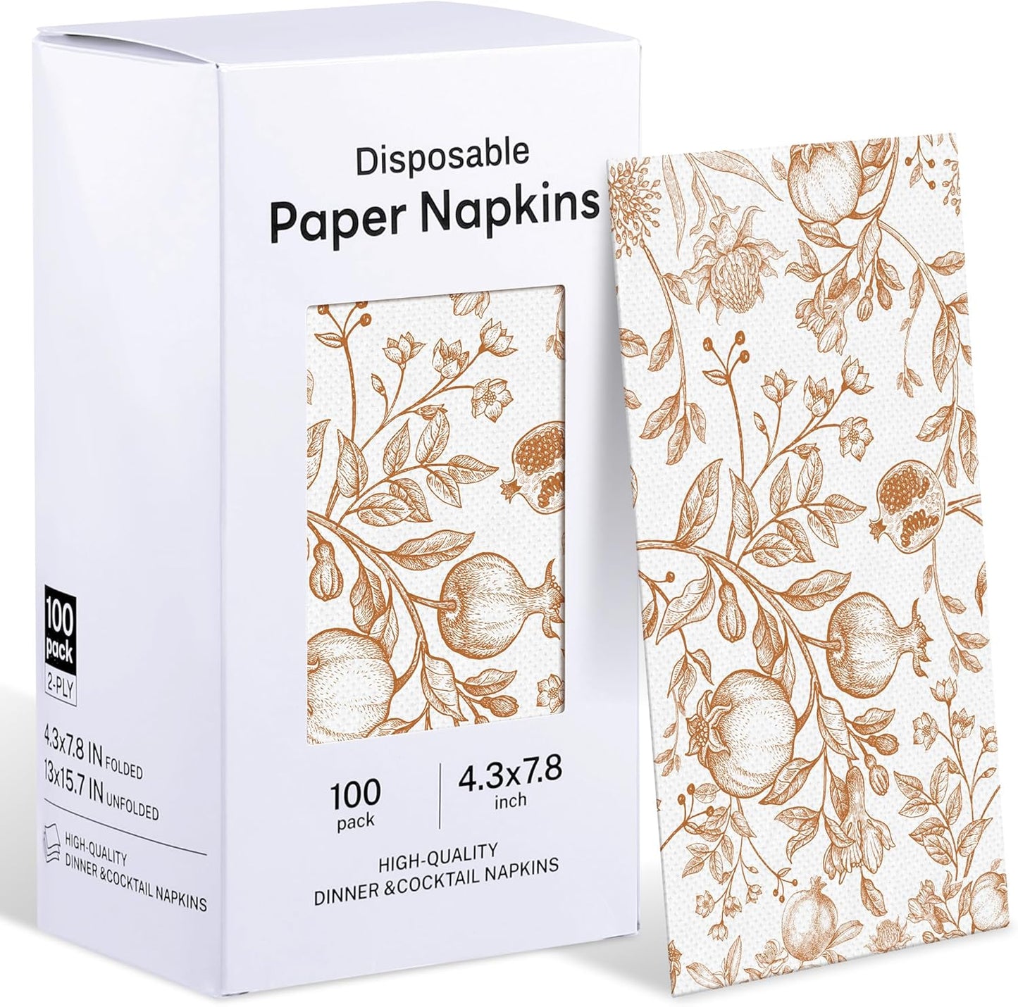 100 Pieces Thanksgiving Fall Pomegranate Napkins Disposable Paper Decorative Guest Party Napkins 7.8 x 4.3 Inch Autumn Orange Floral Hand Towels for Fall Thanksgiving Wedding Birthday Party