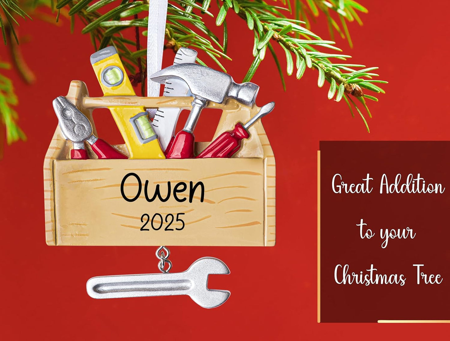 Personalized Tool Box Christmas Ornament 2025 - Free Customization | Tool Chest Toolbox with Dangle Wrench for Xmas Tree | Gift for Craftsman Artisan Builder Handy Man - Custom Name & Year