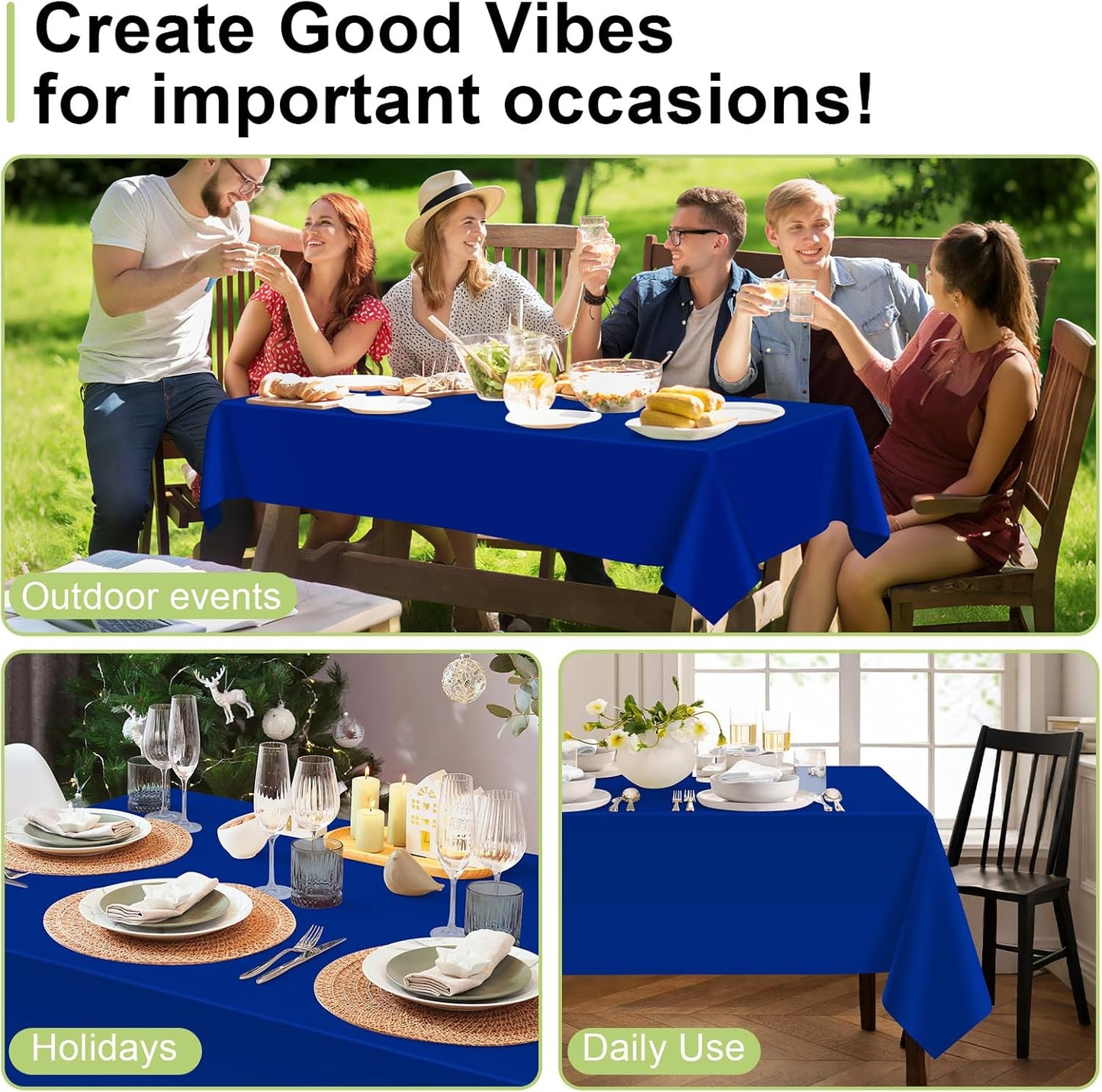 QIKSION Plastic Table Cloth Disposable 6 Pack, 54 x 108 Inch Tablecloths for Rectangle Tables, Royal Blue Plastic Table Cover