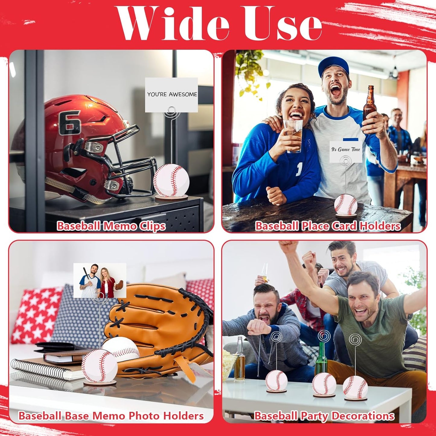 24 Pcs Sports Ball Base Memo Clips Baseball Shaped Metal Wire Table Number Holders Baseball Card Holder Round Place Card Stands for Picture Note Card Menu Wedding Party Office