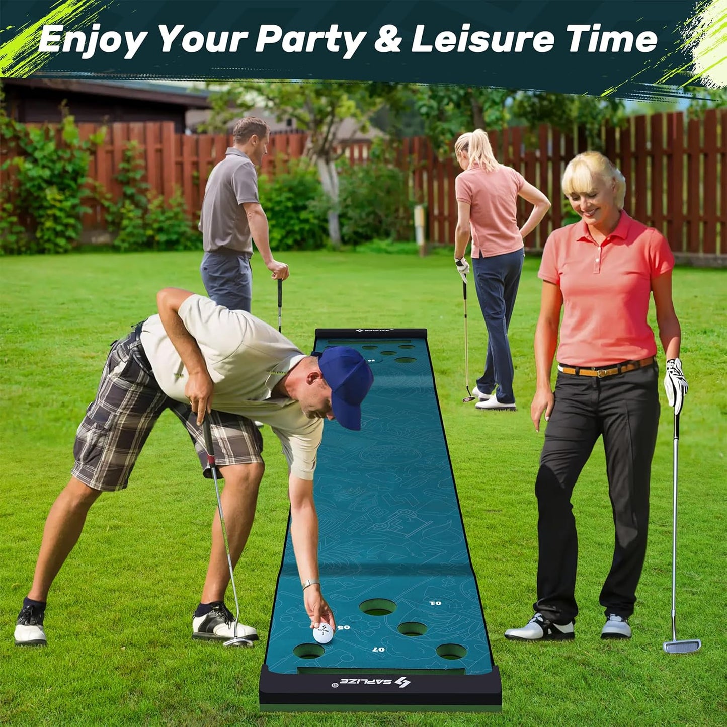 SAPLIZE Golf Putting Mat/Putting Green Mat - Adjustable Slope, Trajectory Tracking & Pong Game Modes | Indoor & Outdoor Use