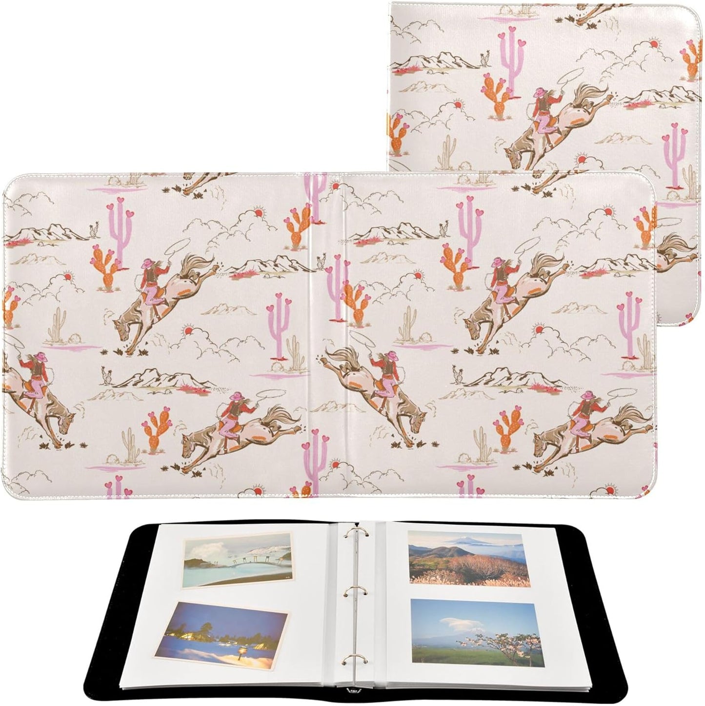 Fisyme Cowgirl Western American Photo Album Self Adhesive DIY Scrapbook Album for 2x3 4x6 5x7 6x8 Picture 20 Pages Memory Book for Family Wedding