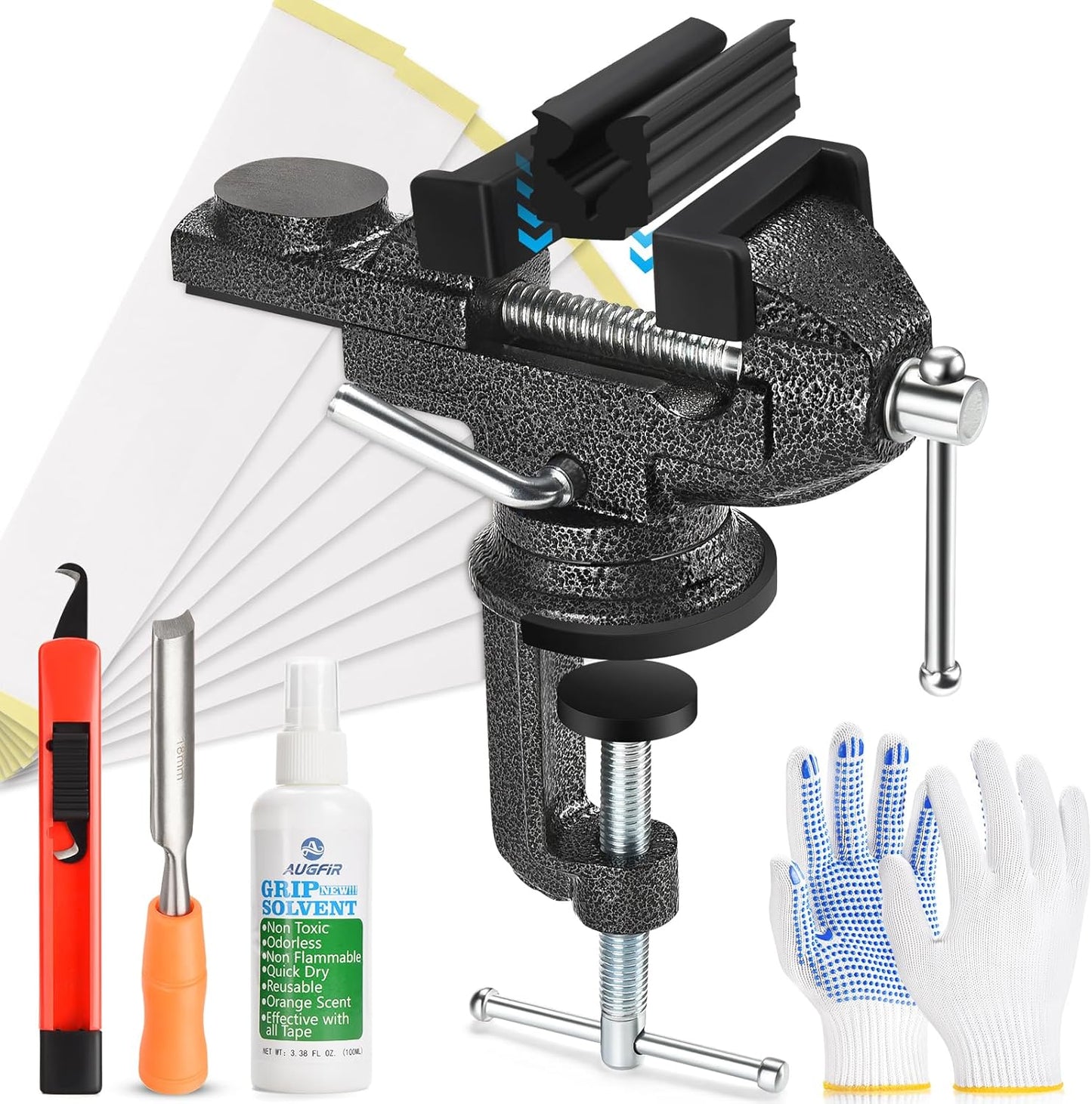 Golf Grip Kit for Regripping Golf Clubs, Portable Table Vise Rubber Clamp for Golf Grip Removal Tool with Solvent, Golf Club Regripping Kit