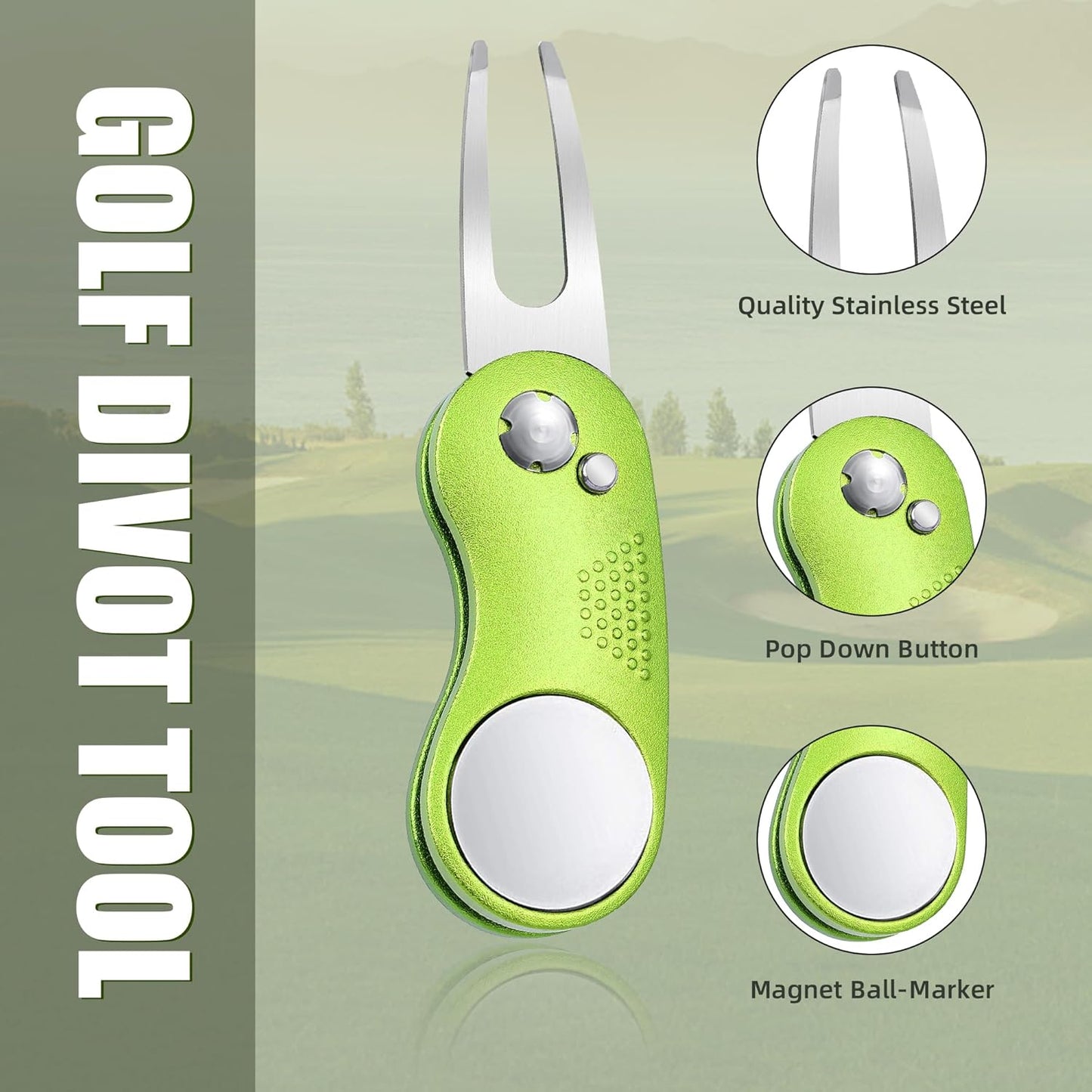 Mile High Life Golf Divot Repair Tool, All Metal Foldable Divot Tool with Pop-up Button & Magnetic Ball Marker