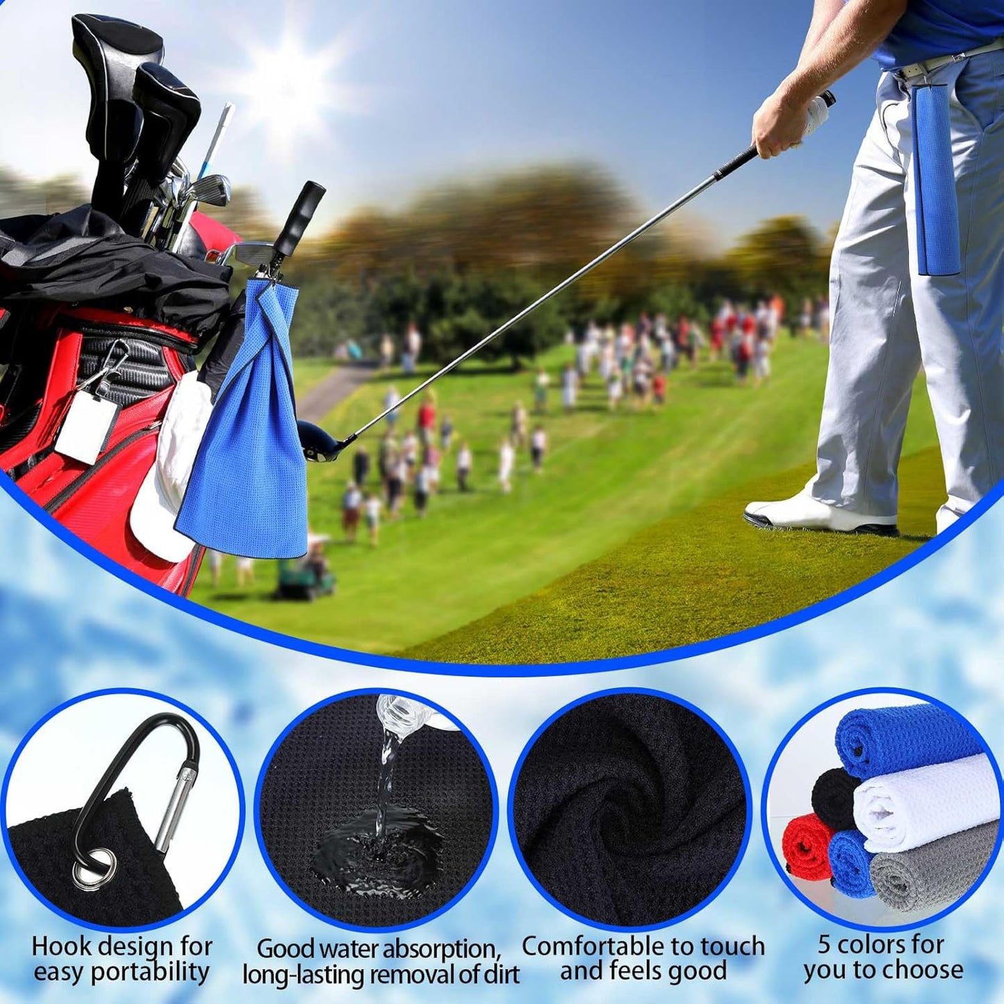 Batiyeer Golf Towels Bulk for Bags 16'' x 24'' Microfiber Waffle Pattern Golf Towels Trifold with Clip for Hiking,Tournament, Yoga