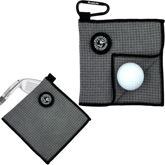 Small Magnetic Golf Towel with Clip, Microfiber Waffle Design - Industrial Strength Magnet for Glof Balls, Golf Bags, Carts Clubs - Gray