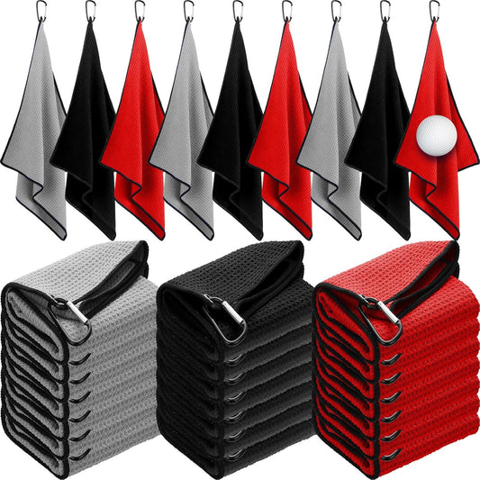 Batiyeer Golf Towels Bulk for Bags 16'' x 24'' Microfiber Waffle Pattern Golf Towels Trifold with Clip for Hiking,Tournament, Yoga