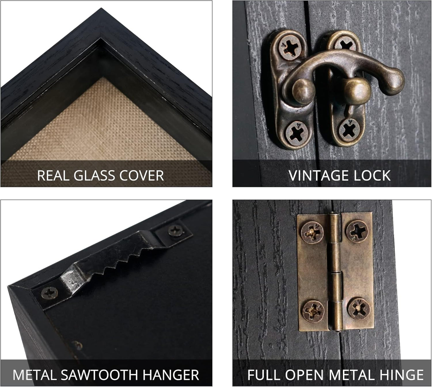 GraduatePro Shadow Box Frame 5x12.5 Display Case with Linen Back, Real Glass Window Door with Hinge, Picture Frame Wedding Bouquet Memorabilia Medals Photos Memory Box for Keepsakes, Rustic Black