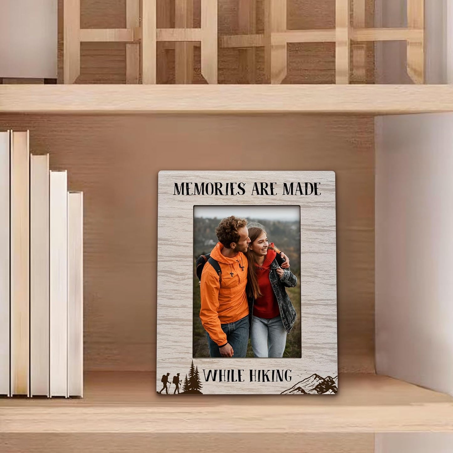 Hiking Gifts Picture Frame 5x7, Gifts for Hikers Photo Frame, Hike Gift for Women Men Couples Friends, Memories are Made While Hiking Wooden Picture Photo Frames for Home Desk Room Decor