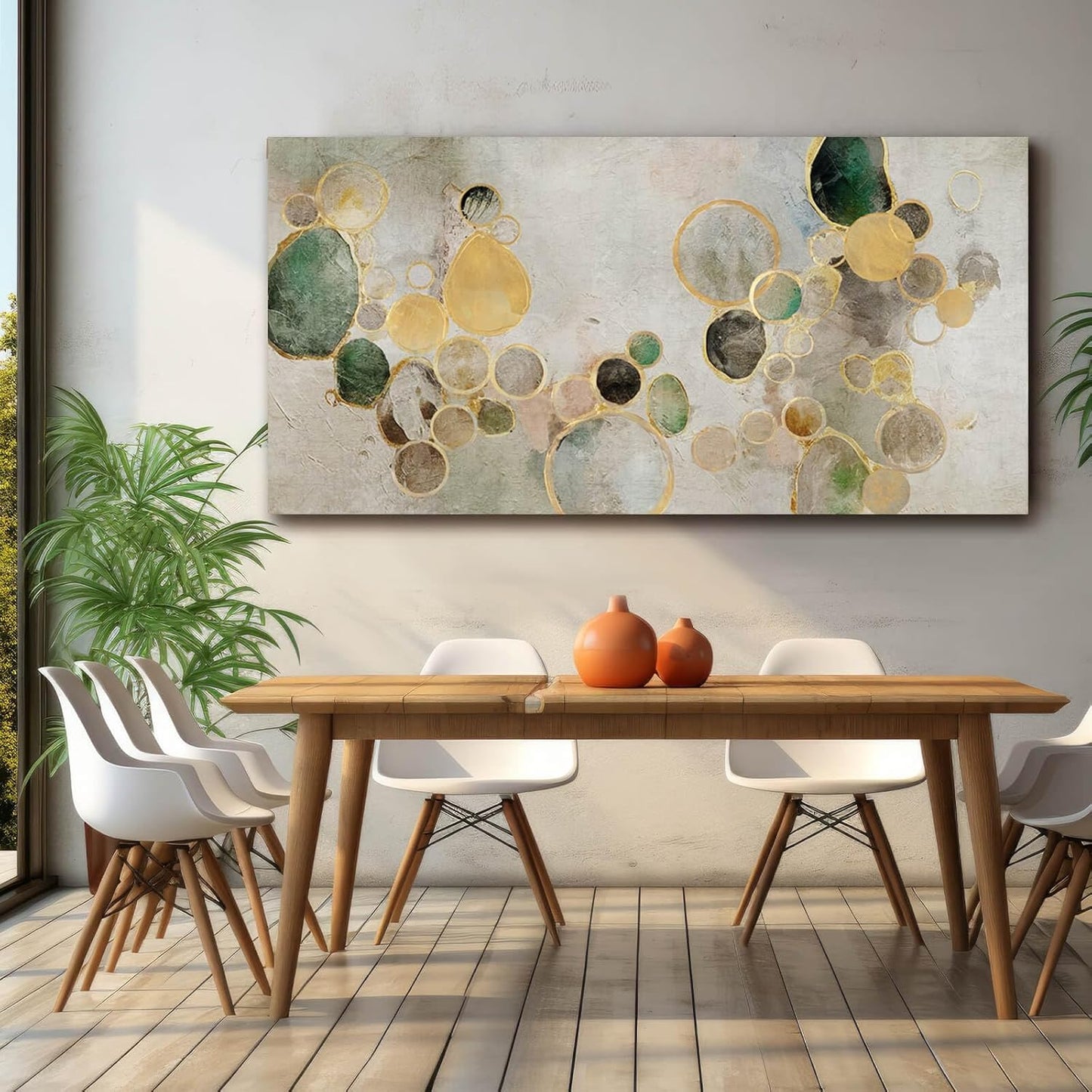 YJYart Large Abstract Canvas Wall Art Green and Gold Decorative Painting 29"x58" Picture Prints Colorful Canvas Wall Art for Kitchen Office Bedroom