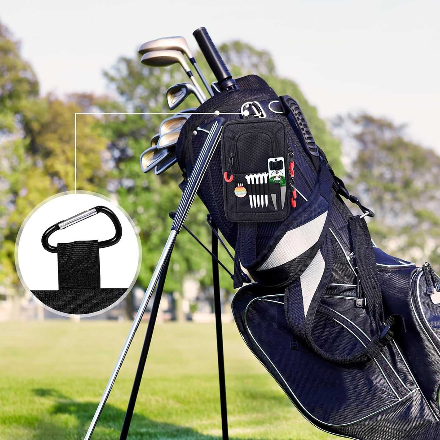 mytag Golf Ball Bag Pouch Zipper | Store 12-15 Balls, Golf Valuables Pouch Portable Outfit Organizer Bag Organizer Case Multipocket, Black