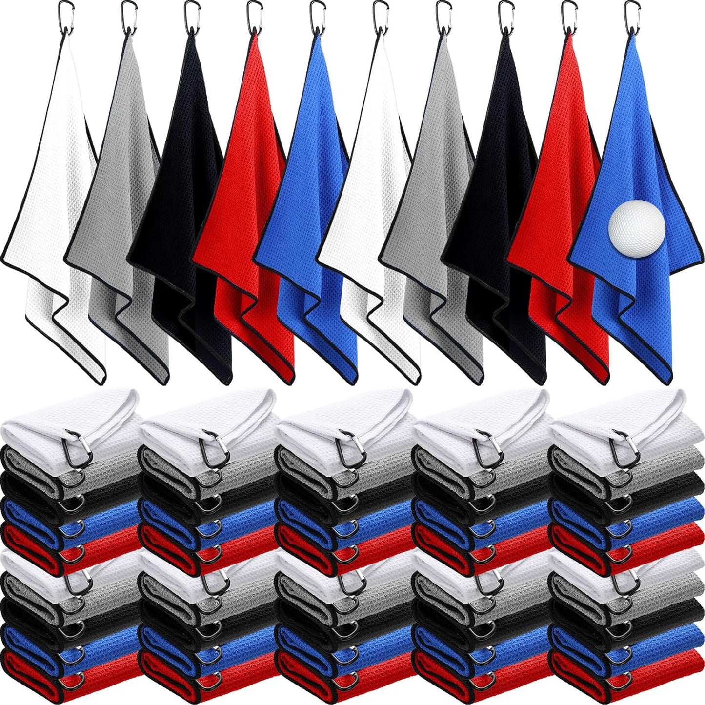 Batiyeer Golf Towels Bulk for Bags 16'' x 24'' Microfiber Waffle Pattern Golf Towels Trifold with Clip for Hiking,Tournament, Yoga