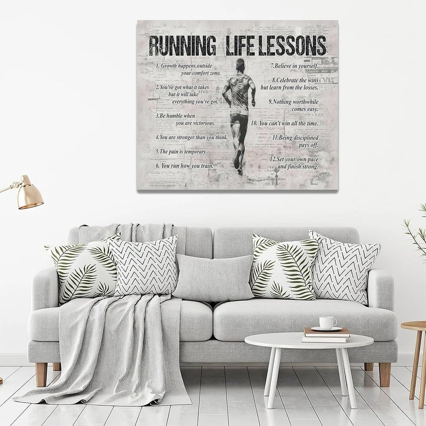 Running Life Lessons Wall Art Running Sports Wall Decor Running Sign Retro Poster Boy Men Motivational Decorations Canvas Print Painting Artwork for Bedroom Bathroom Living Room Gym 24"x20"