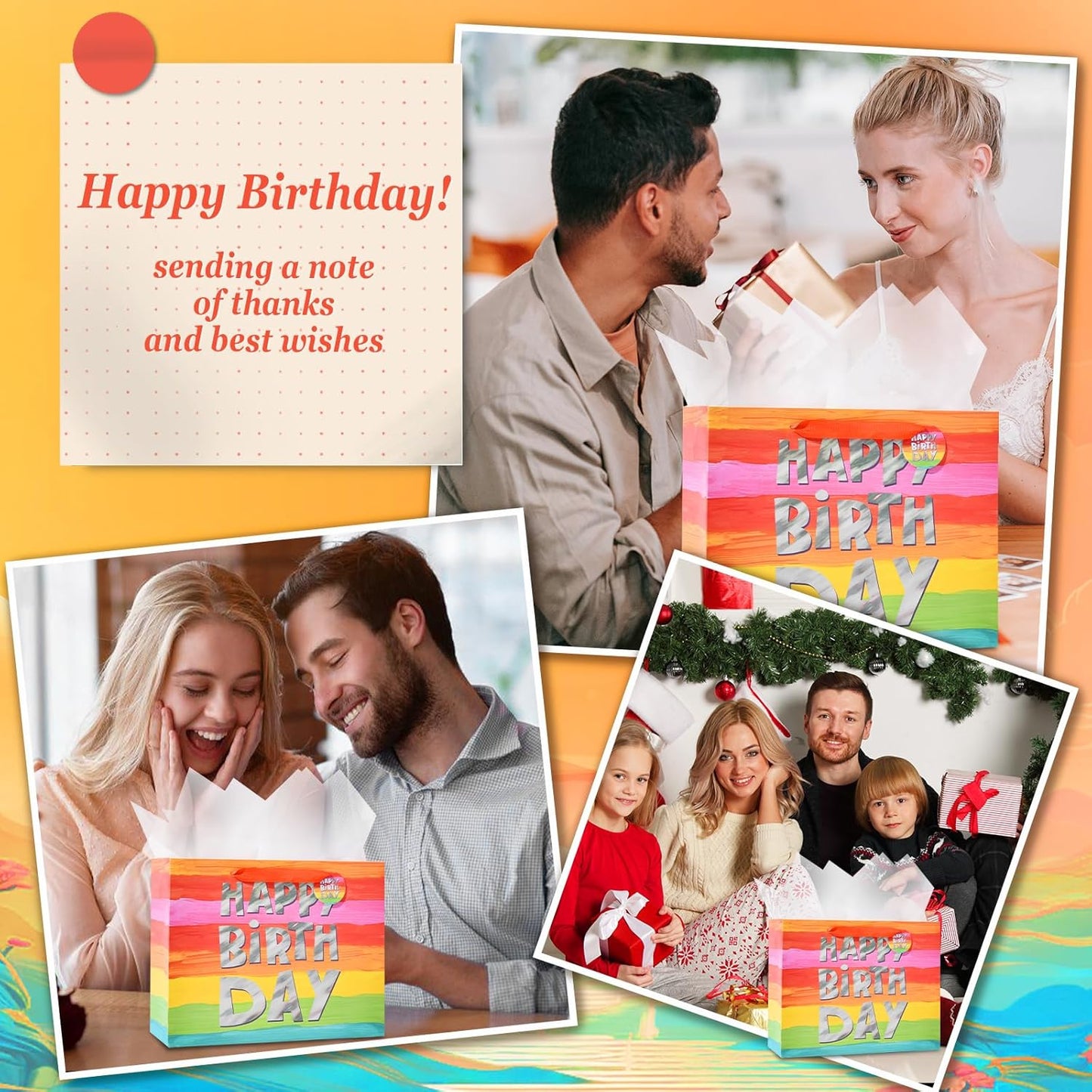 13" Colorful Happy Birthday Gift Bags with with Tissue Paper and Greeting Card for Party,Happy Birthday Gift Bag for Kids, Boys, Girls, Baby Boy,Men Women,Gift Bags Medium size (1 PCS Colorful)