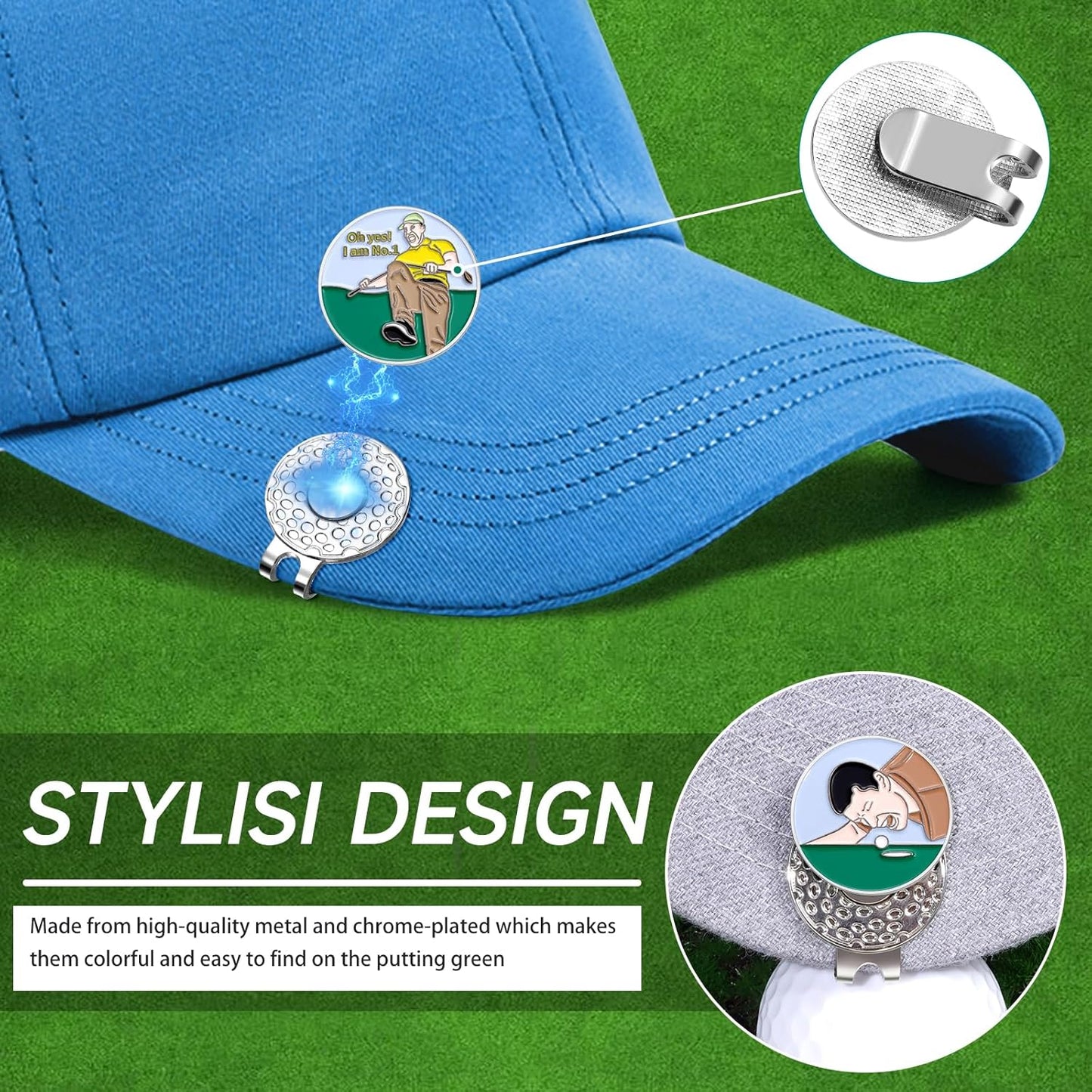 Funny Ball Marker Hat Clip, Magnetic Enamel Golf Ball Markers for Putting Green, Golf Ball Marker with Magnetic Hat Clip, Unique Gift for Golf Lovers