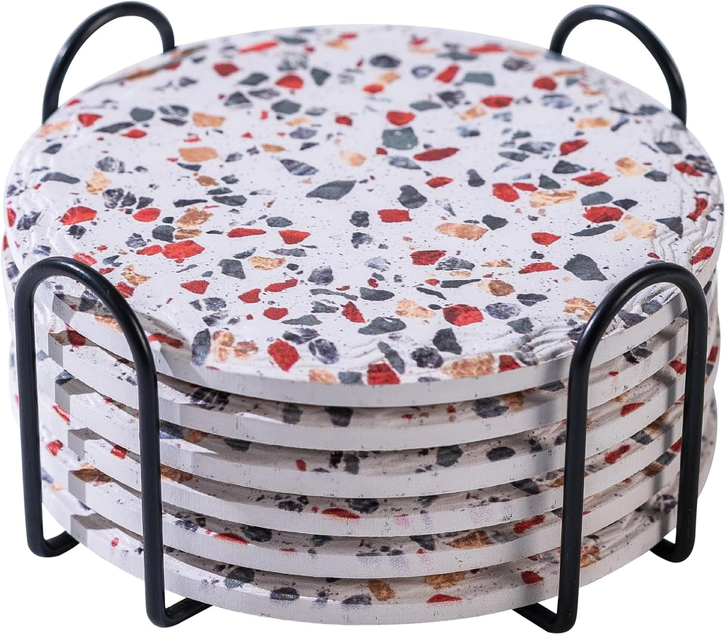 Coasters with Holder Set of 6, Absorbent Marble Drink Decorative Coasters for Coffee Cup Beverage Wine Beer Bar Housewarming