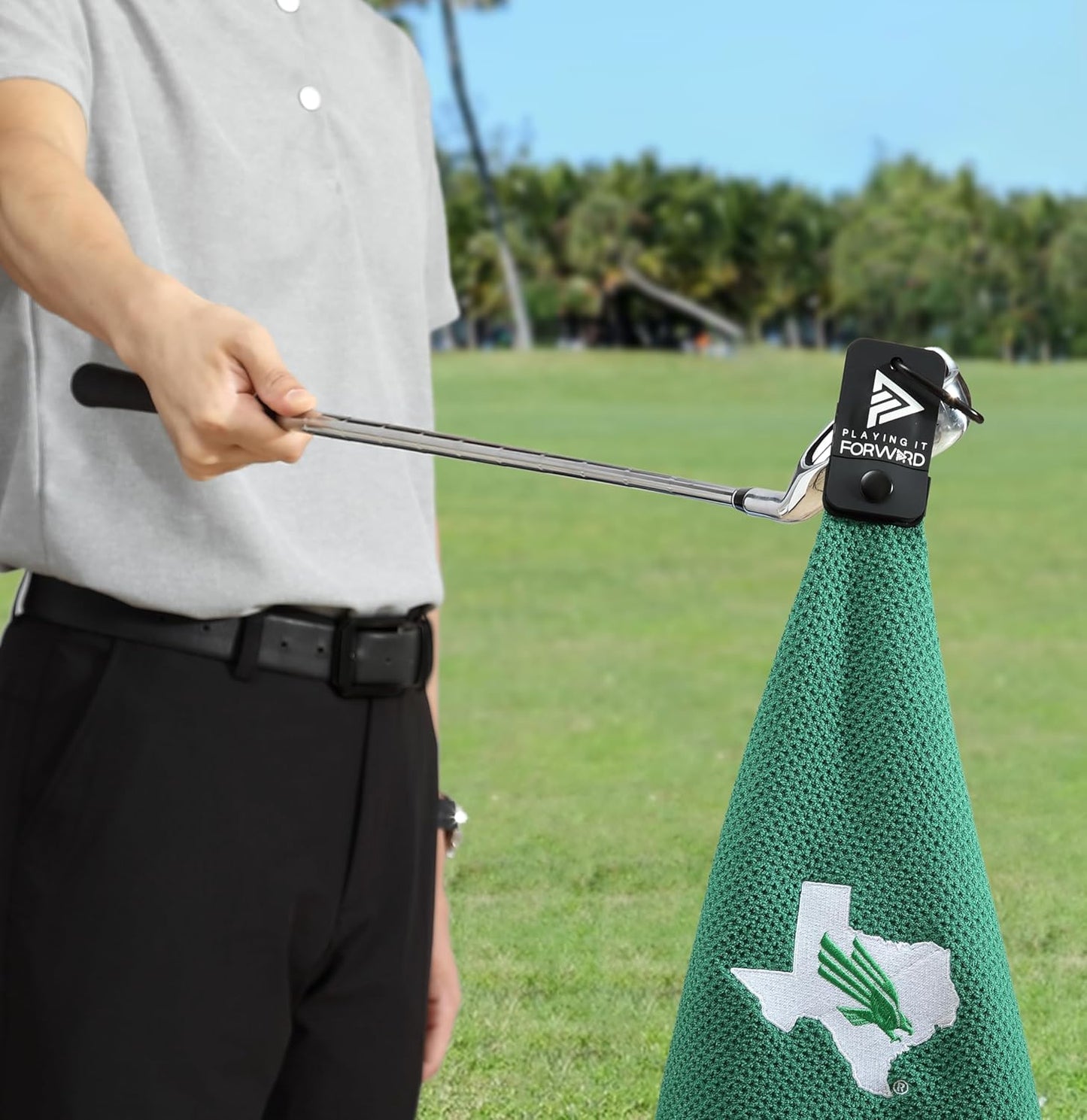 Magnetic Golf Towels for Golf Bags with Clip & Ultra Strong Magnet - Waffle Weave Microfiber Towel for Secure Hold on Bags & Carts - Ideal Club Cleaner & Accessories - Mean Green