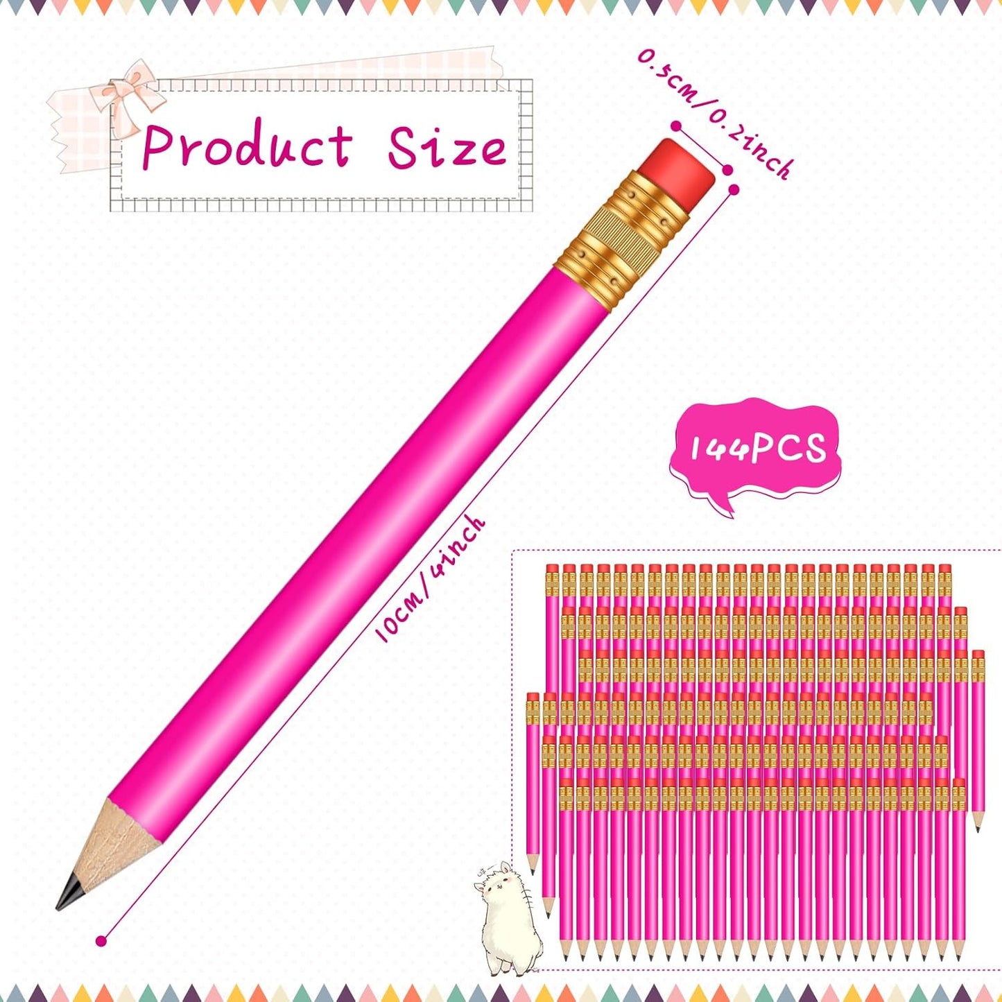 Outus 144 Pcs Mini Golf Pencils Bulk Half Pencils with Eraser #2 HB Pre Sharpened for Party Favors Office Supplies 4 Inch(Rose Red)