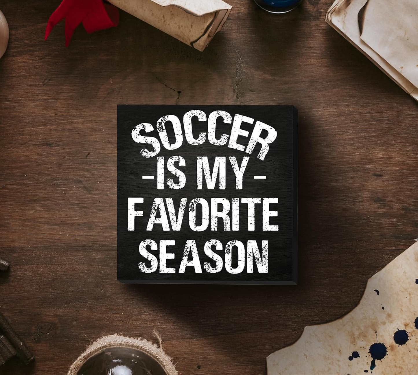 Soccer Wall Decor, Soccer Room Decor for Boys, Wooden Box Table Sign, Soccer is my Favorite Season, Soccer Bedroom Wall Decor, Soccer Birthday Party Decorations 5 x 5 Inch