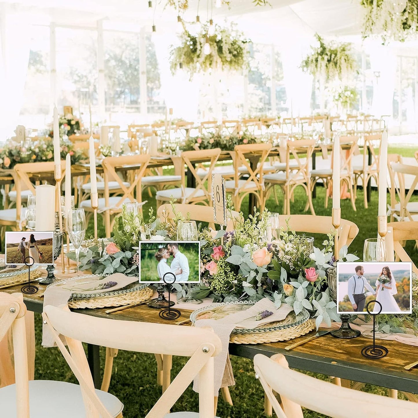 TecUnite 24 Pieces 3.35 Inch Table Number Holder Place Card Photo Holder Picture Name Menu Clips Memo Cards Stand for Wedding Reception Anniversary Birthday Party Centerpieces (Black)