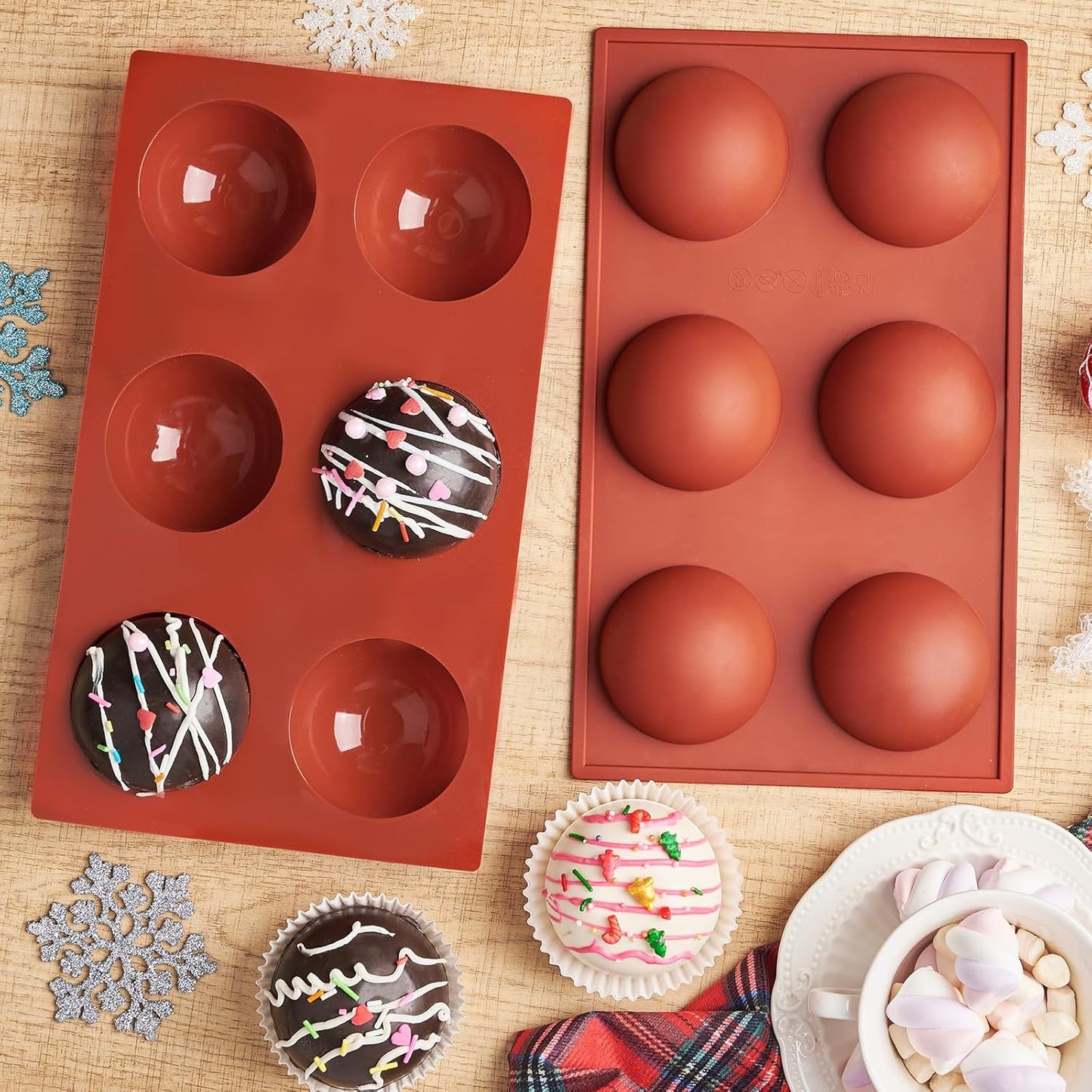 3 Pack Semi Sphere Silicone Molds, 2.6 Inch Hot Chocolate Bomb Mol 6 Cavity Half Sphere Silicone Baking Molds for Chocolate, Cake, Jelly, Dome Mousse