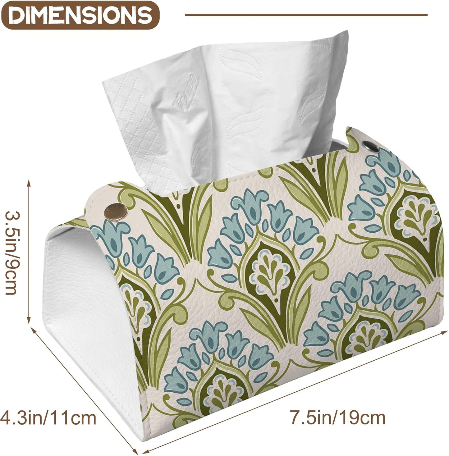 Green and Blue Floral Tissue Box Cover Holder – Rectangular Tissue Organizer, Decorative Napkin Box Case for Home, Office & Car