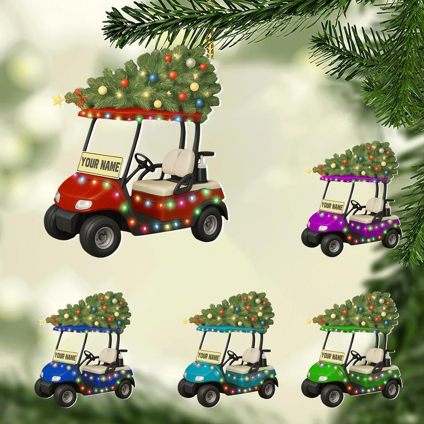 Personalized Golf Christmas Ornament 2025, Custom Name Bag, and Golfer Outfit Gilf, Ball Head Ornament with Santa Hat, Gifts for Golf Lovers 2