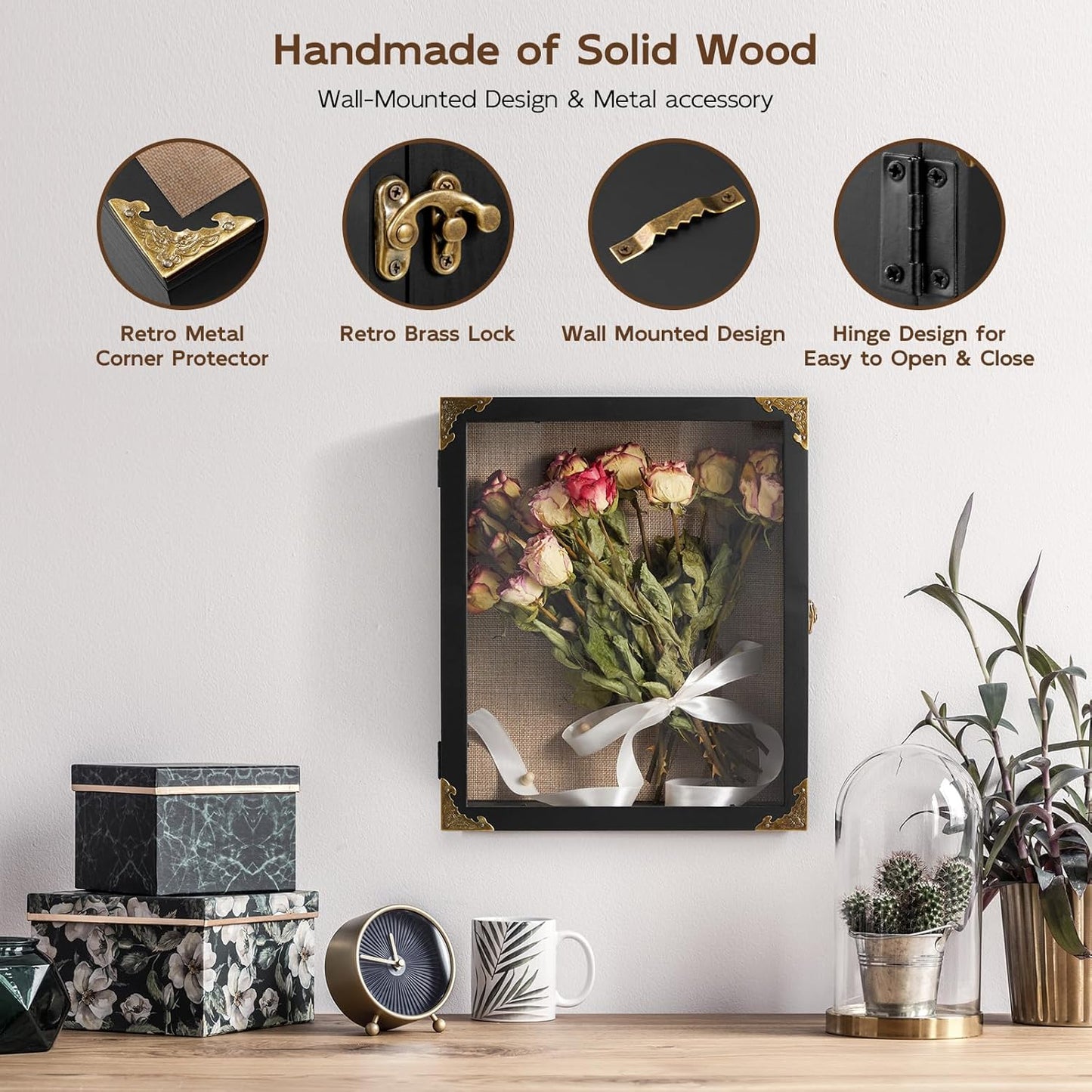 Deep Shadow Box,11x13-inch Shadow Boxes Display Cases, Large Shadow Box Frame, 4-inche Interior Deep Display Cases, Black Wooden Memory Boxes for Bridal Bouquets, Keepsakes