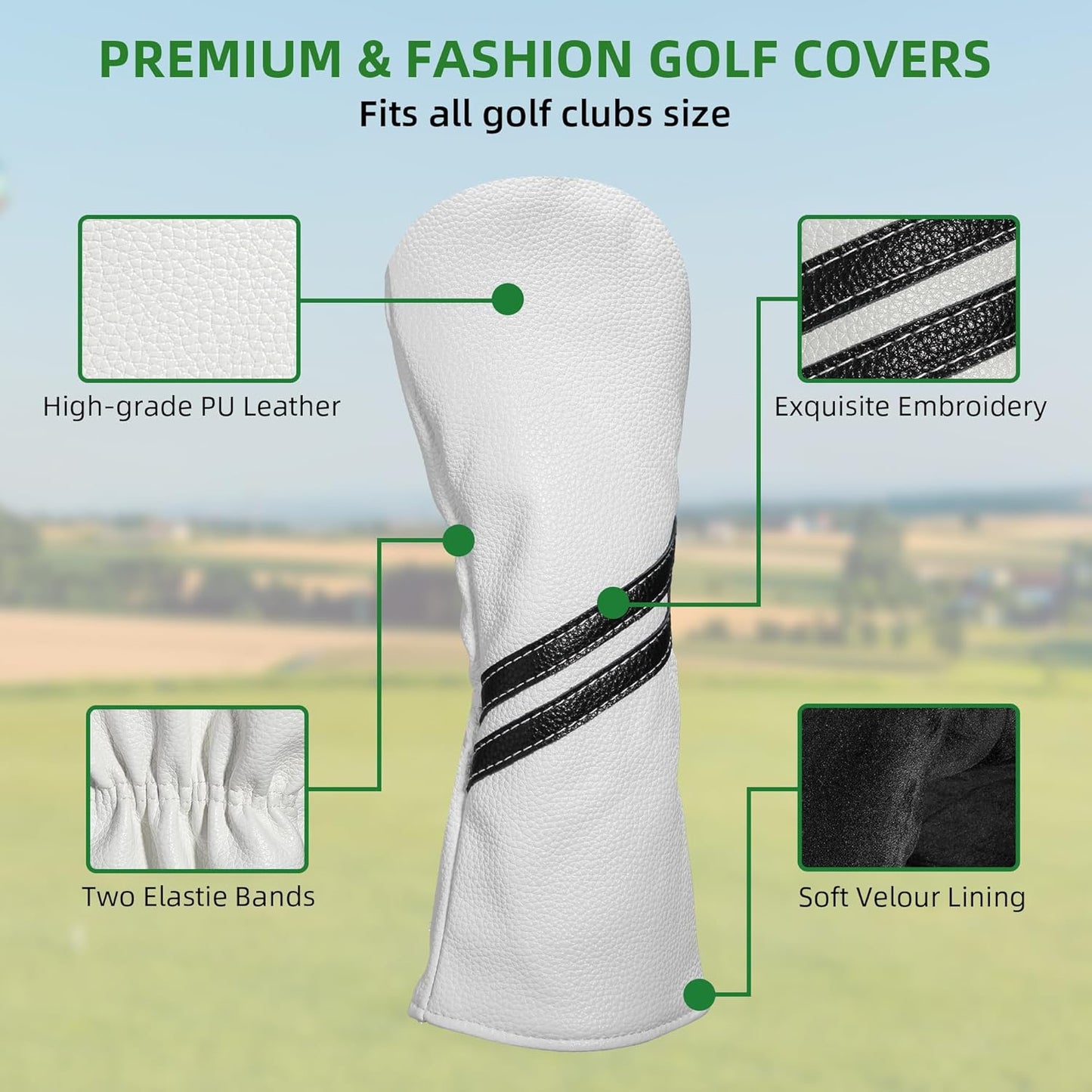 Golf Club Head Covers - 4pcs or 1pc Golf Accessories Club Covers Set for Woods and Driver Fairway Hybrids with Interchangeable Tags