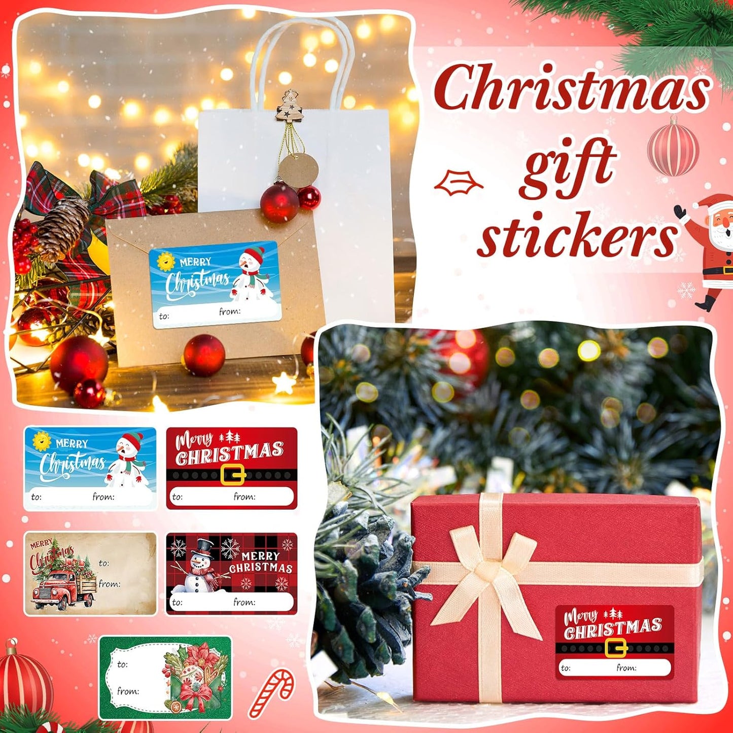 Outus 500 Pieces Christmas Tags Self Adhesive Gift Tags for Xmas Presents Christmas Name Labels Stickers for Wrapping Paper Festival Birthday Holiday Decor(Vibrant Style,2.76 x 1.57 Inch)