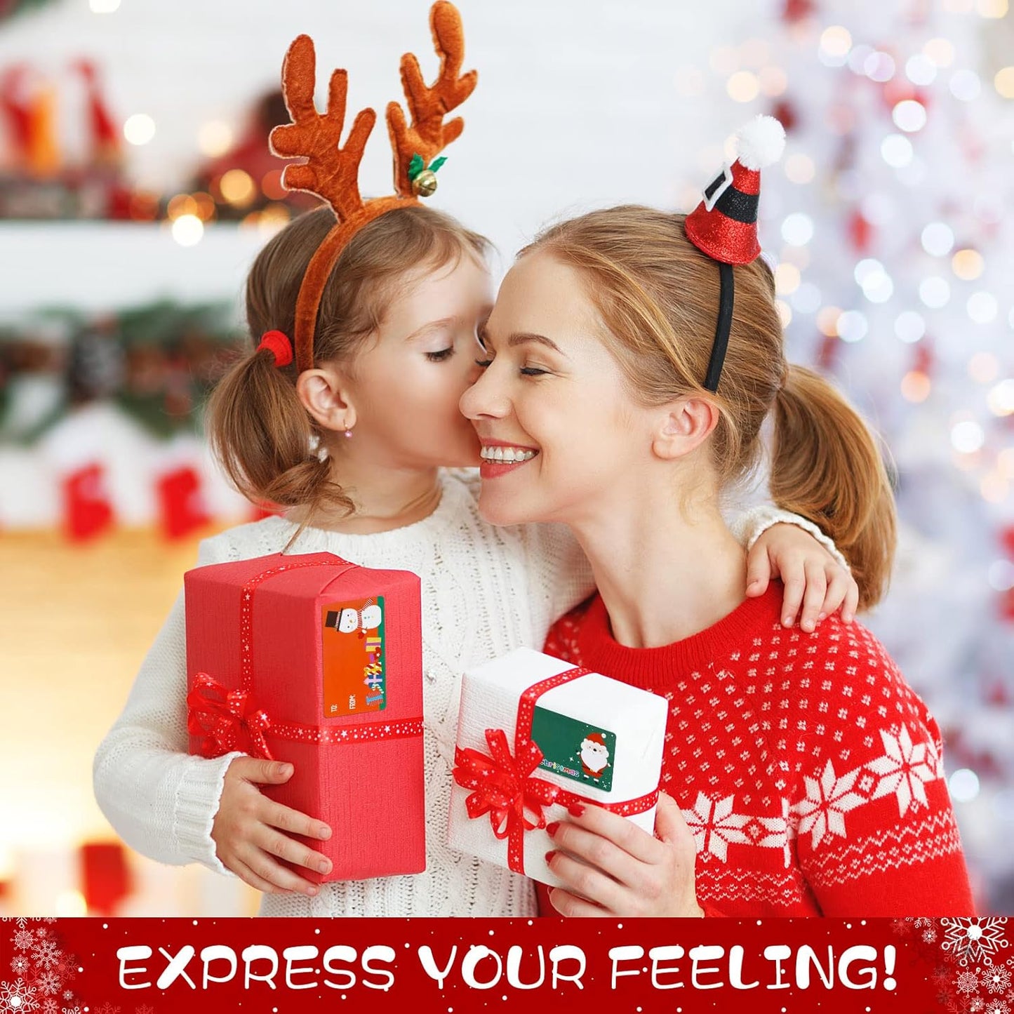 Outus 500 Pieces Christmas Tags Self Adhesive Gift Tags for Xmas Presents Christmas Name Labels Stickers for Wrapping Paper Festival Birthday Holiday Decor(Festive Style,2.95 x 1.6 Inch)