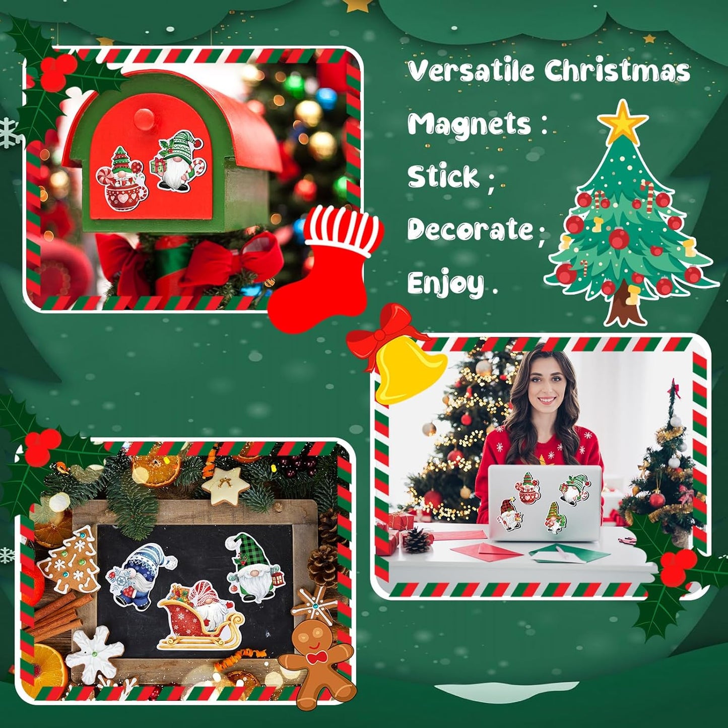 12 Pieces Christmas Refrigerator Magnets Christmas Gnome Magnets Winter Holiday Magnets for Locker Fridge Home School Decor