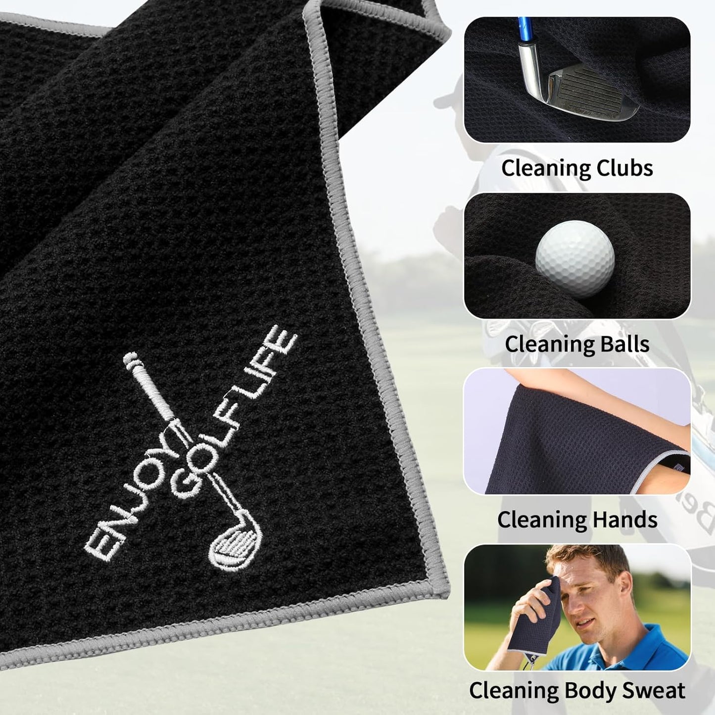 3 Pack Golf Towel(16" X 16"), Top-Tier Microfiber Super Absorbent Golf Towels for Golf Bags, Premium Waffle-Pattern Embroidered with Carabiner Clip, Golf Accessories (3 Classic Colours)