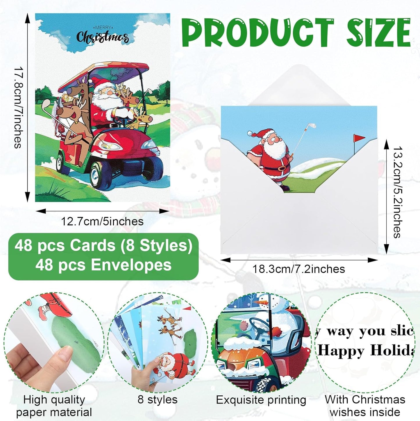 48 Pack Golf Christmas Cards with Envelopes Funny Holiday Golf Cards 7 x 5 Inches Golf Themed Christmas Cards for Friend Coworker Neighbor