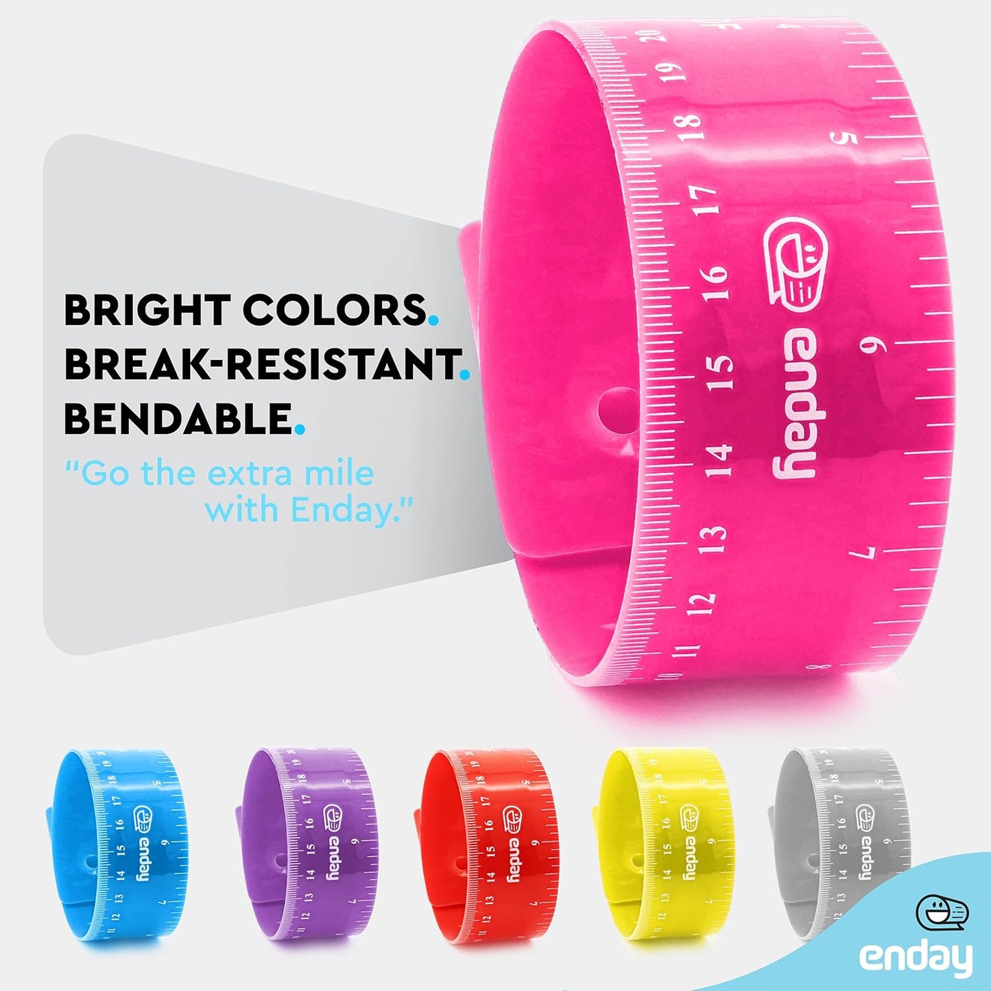 Emraw 12 inches (30 cm) Shatterproof Flexible Rulers Designed in Black, Blue, Green, Pink, Purple, and Orange - Great for School, Home, & Office – (6 Pack)