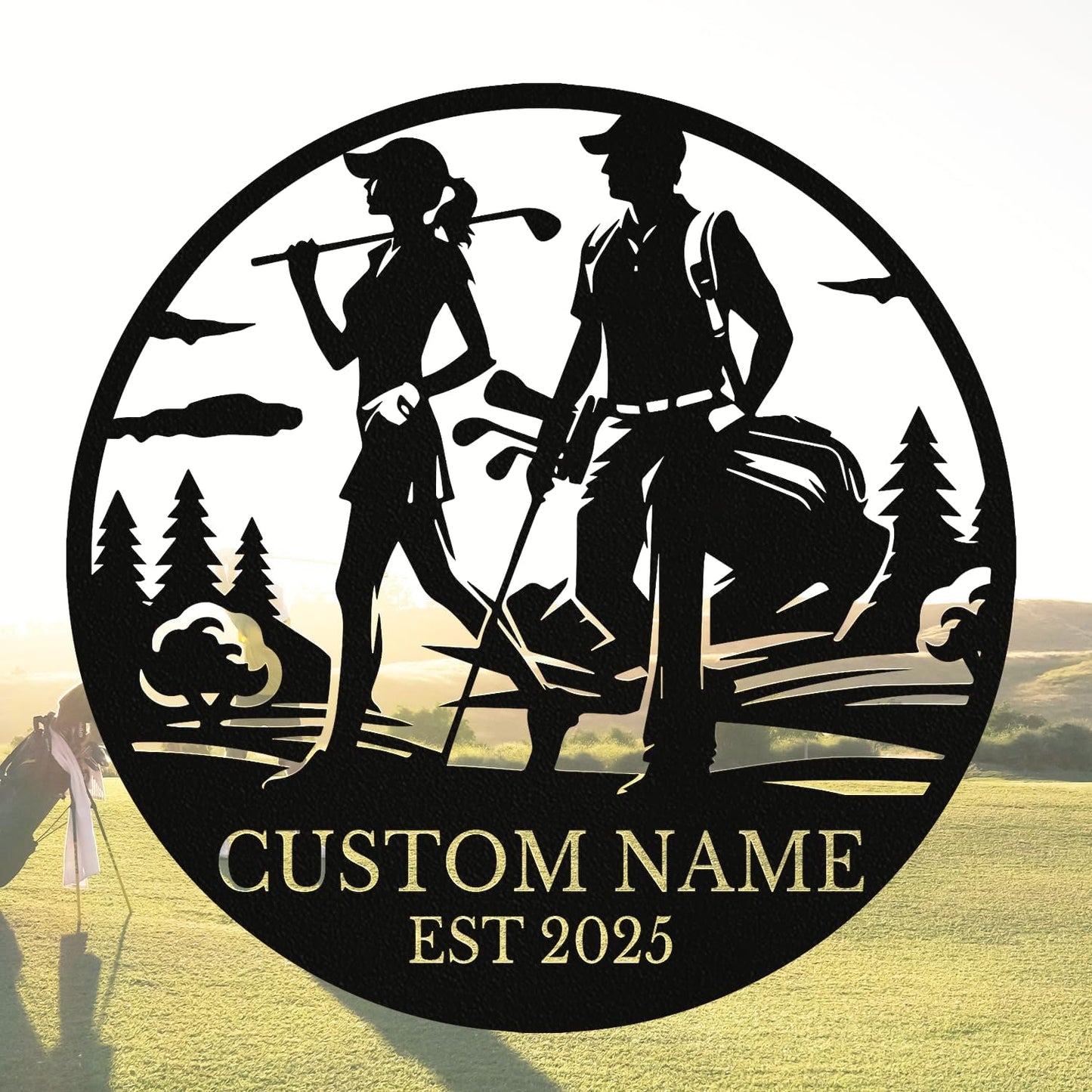 Personalized Custom Crossed Golf Metal Wall Art,Personalized Golfer Name Sign Decoration For Room,Hole Golf Club Decoration (Style-6)