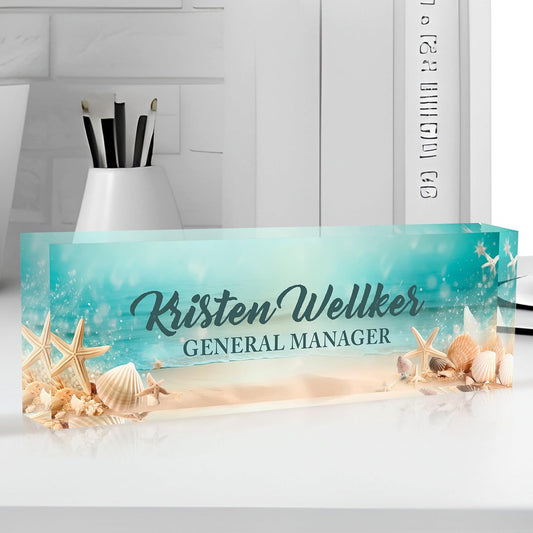 Personalized Name Plate for Desk Custom Acrylic Desk Name Plate Custom Employee Appreciation Gifts Office Gifts for Women, Men, Boss, Coworkers, Teacher, Nurse (Blue Underwater World)