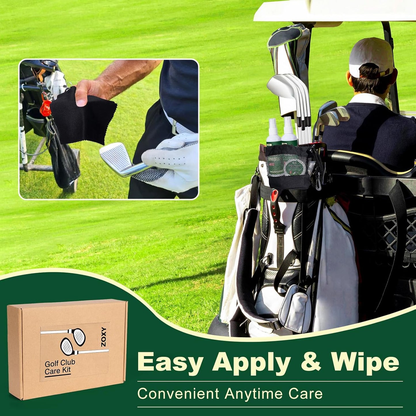 ZOXY Golf Club Cleaning Kit–Clean, Polish, and Restore Irons, Drivers, Putters–Golf Club Polishing Kit with Golf Club Polish, Golf Club Cleaner, Golf Grip Solvent