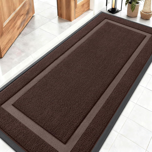 OLANLY Front Door Mat Indoor Outdoor Entrance, Waterproof All-Season, All-Weather Doormat, Sturdy Natural Rubber, Fade Resistant, Low Profile, Easy Clean Patio Porch Entryway Mat, 59x23, Dark Brown
