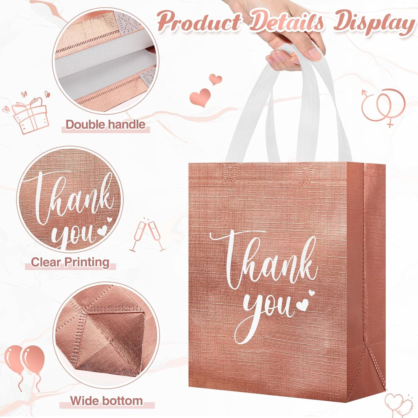 Sweetude 30 Pcs Thank You Gift Bags with Handles Bulk Reusable Goodie Bag Non Woven Foldable Handbag for Graduation Wedding Bridesmaid Gifts(10 x 8 x 4 Inch,Multicolor)